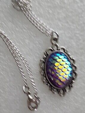 Hand Crafted Iridescent Blue-Purple Dragon Scale Pendant Necklace